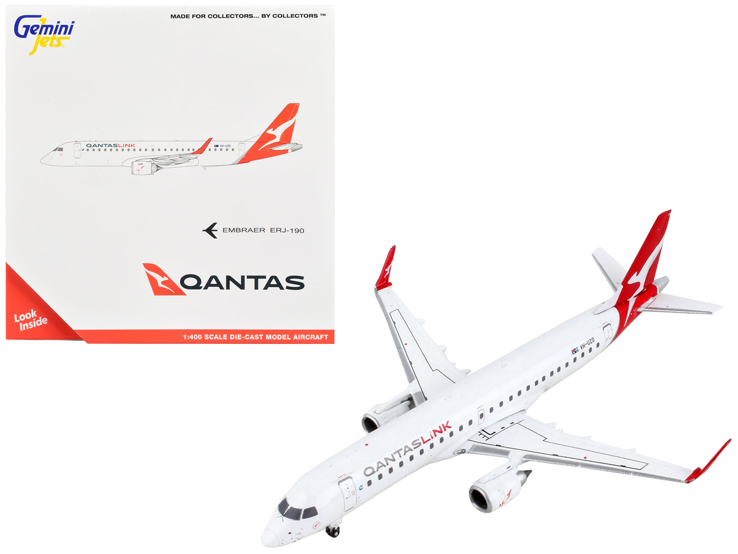 Embraer ERJ-190 Commercial Aircraft &quot;QantasLink&quot; White with Red Tail 1/400 Diecast Model Airplane by GeminiJets