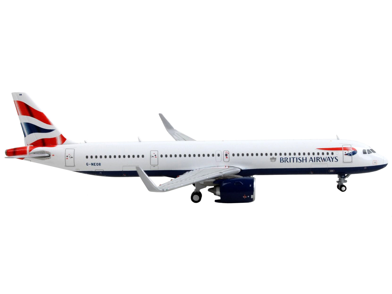 Airbus A321neo Commercial Aircraft &quot;British Airways&quot; White with Tail Stripes 1/400 Diecast Model Airplane by GeminiJets
