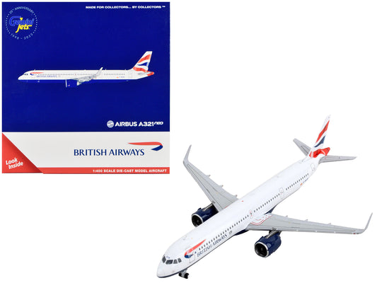Airbus A321neo Commercial Aircraft &quot;British Airways&quot; White with Tail Stripes 1/400 Diecast Model Airplane by GeminiJets