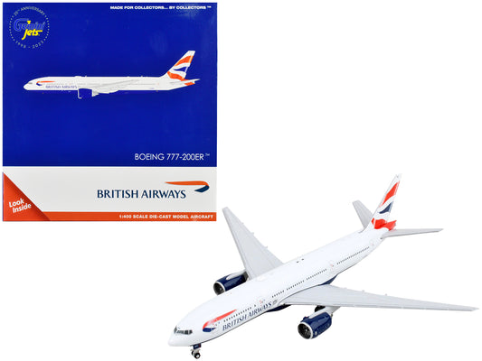 Boeing 777-200ER Commercial Aircraft &quot;British Airways&quot; White with Tail Stripes 1/400 Diecast Model Airplane by GeminiJets