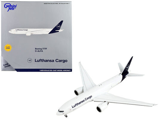 Boeing 777F Commercial Aircraft with Flaps Down &quot;Lufthansa Cargo&quot; White with Dark Blue Tail 1/400 Diecast Model Airplane by GeminiJets