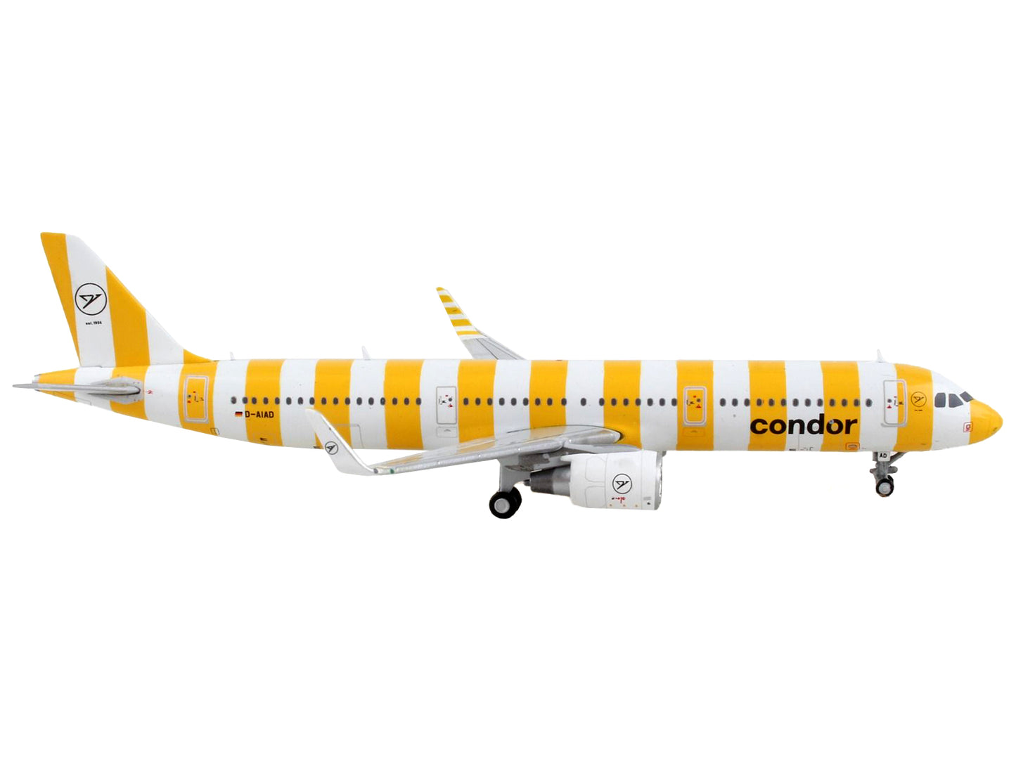 Airbus A321 Commercial Aircraft &quot;Condor Airlines&quot; White and Yellow Stripes 1/400 Diecast Model Airplane by GeminiJets