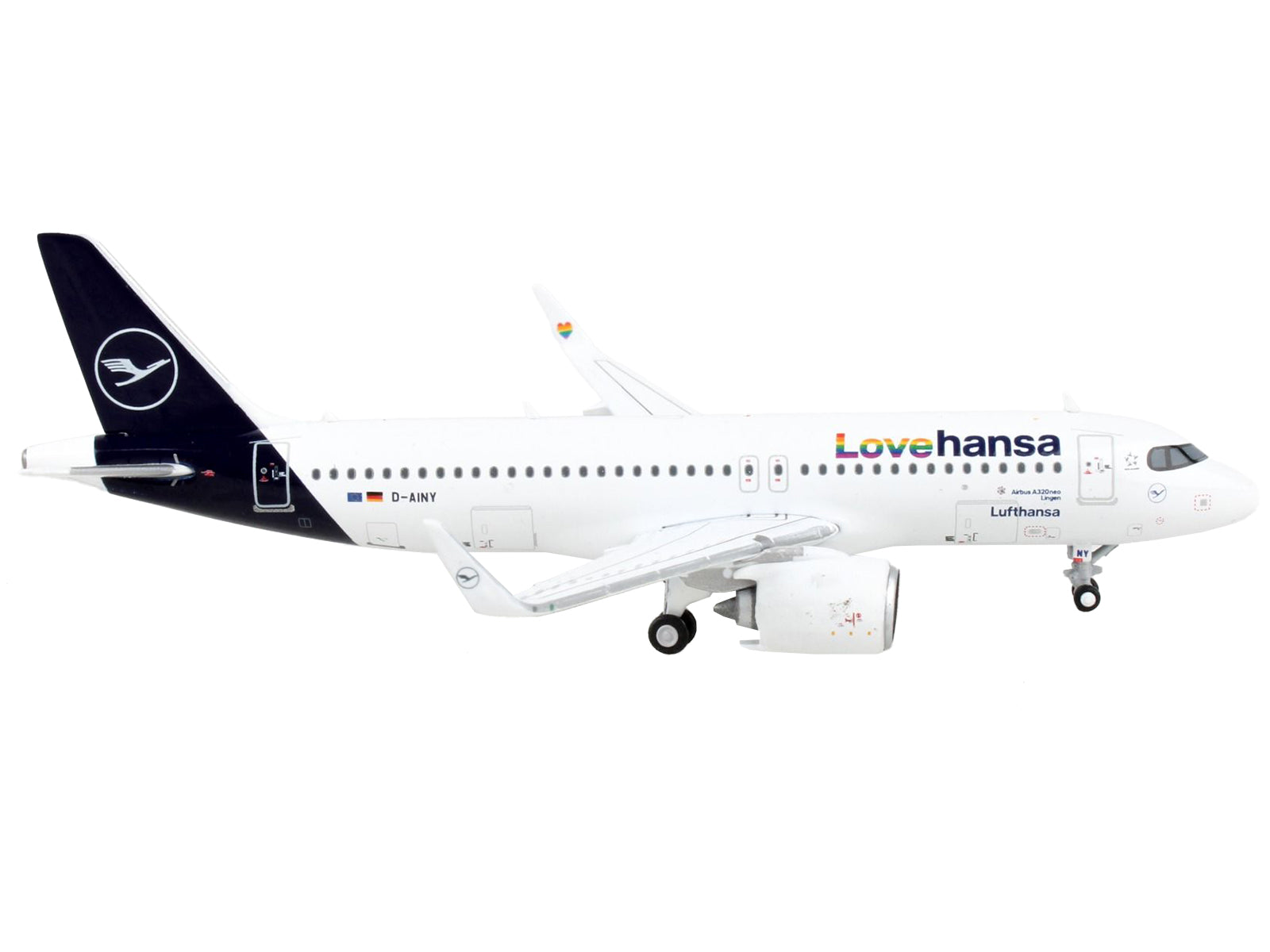Airbus A320neo Commercial Aircraft &quot;Lufthansa - Lovehansa&quot; White with Dark Blue Tail 1/400 Diecast Model Airplane by GeminiJets