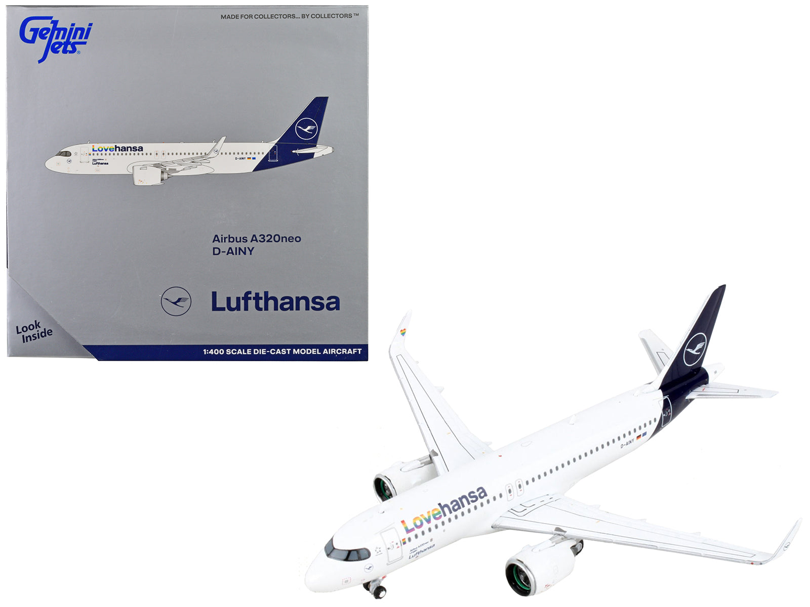 Airbus A320neo Commercial Aircraft &quot;Lufthansa - Lovehansa&quot; White with Dark Blue Tail 1/400 Diecast Model Airplane by GeminiJets