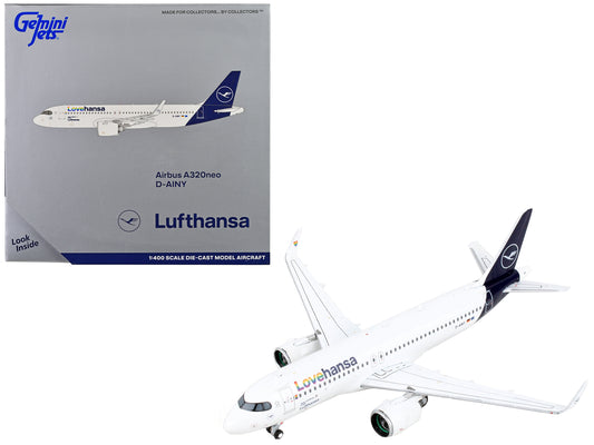 Airbus A320neo Commercial Aircraft &quot;Lufthansa - Lovehansa&quot; White with Dark Blue Tail 1/400 Diecast Model Airplane by GeminiJets