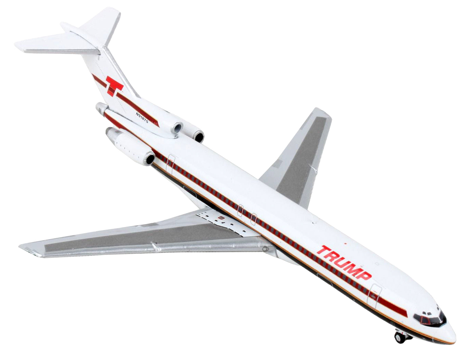 Boeing 727-200 Commercial Aircraft &quot;Trump Shuttle&quot; White with Red Stripes 1/400 Diecast Model Airplane by GeminiJets
