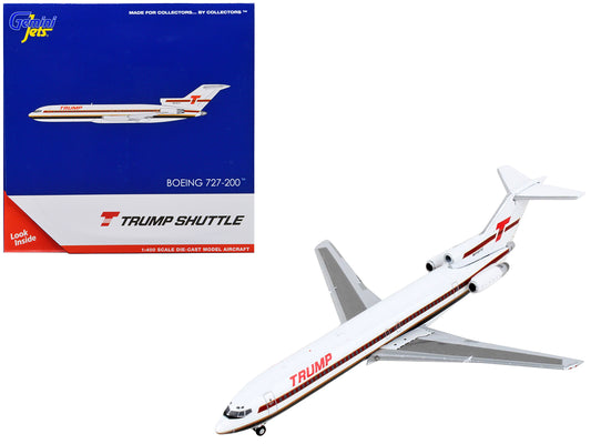Boeing 727-200 Commercial Aircraft &quot;Trump Shuttle&quot; White with Red Stripes 1/400 Diecast Model Airplane by GeminiJets