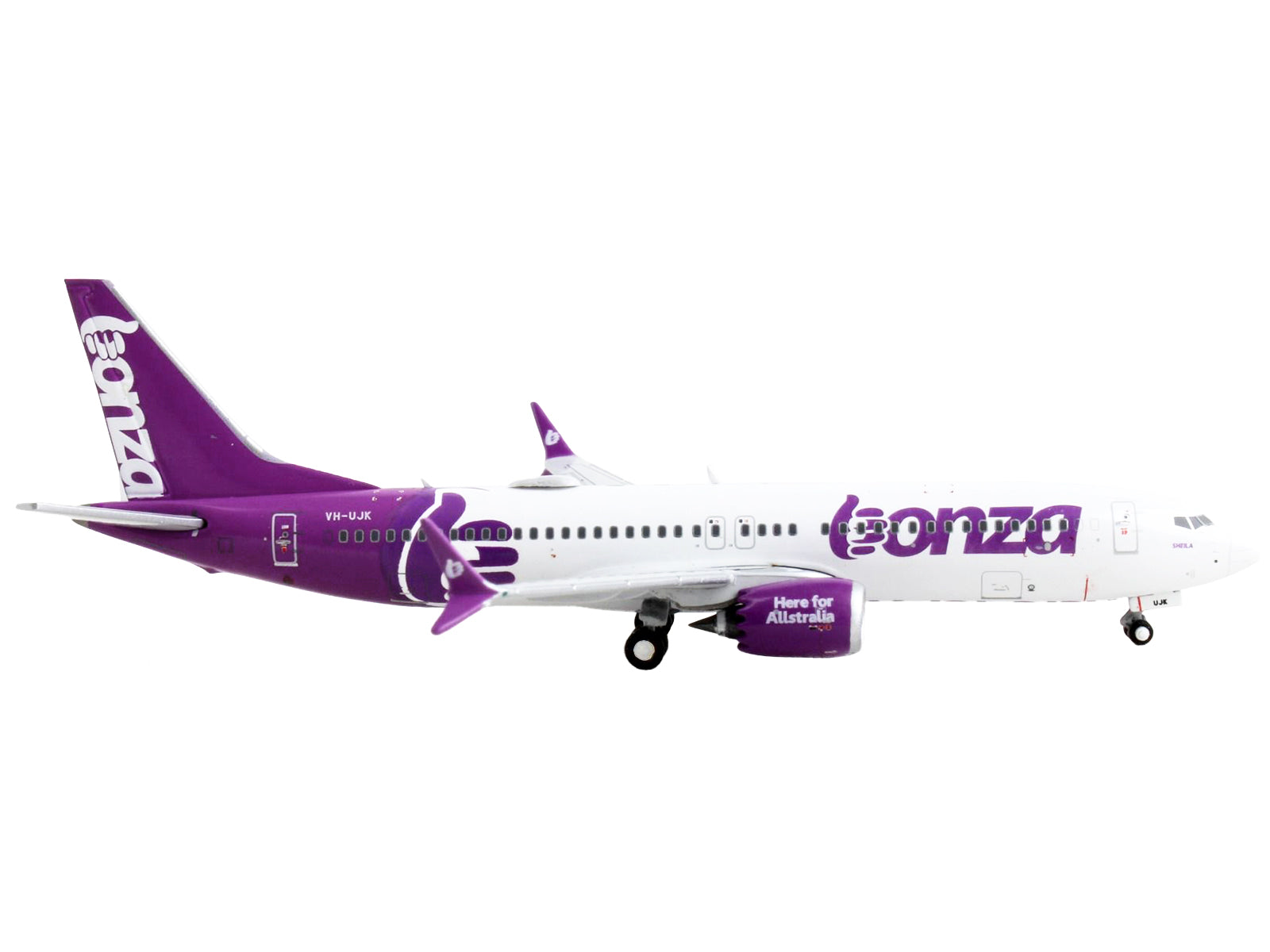 Boeing 737 MAX 8 Commercial Aircraft &quot;Bonza Aviation&quot; White and Purple 1/400 Diecast Model Airplane by GeminiJets