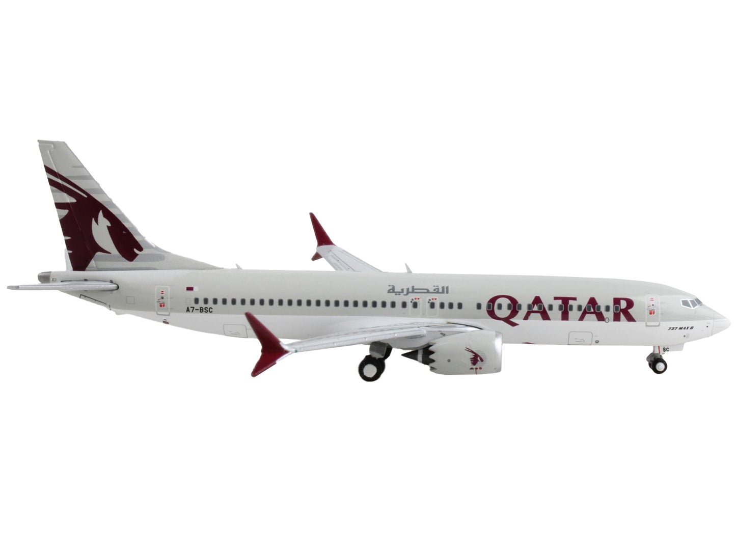 Boeing 737 MAX 8 Commercial Aircraft &quot;Qatar Airways&quot; Gray with Tail Graphics 1/400 Diecast Model Airplane by GeminiJets