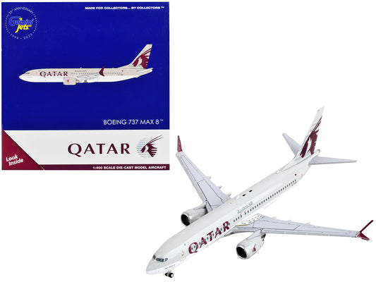 Boeing 737 MAX 8 Commercial Aircraft &quot;Qatar Airways&quot; Gray with Tail Graphics 1/400 Diecast Model Airplane by GeminiJets