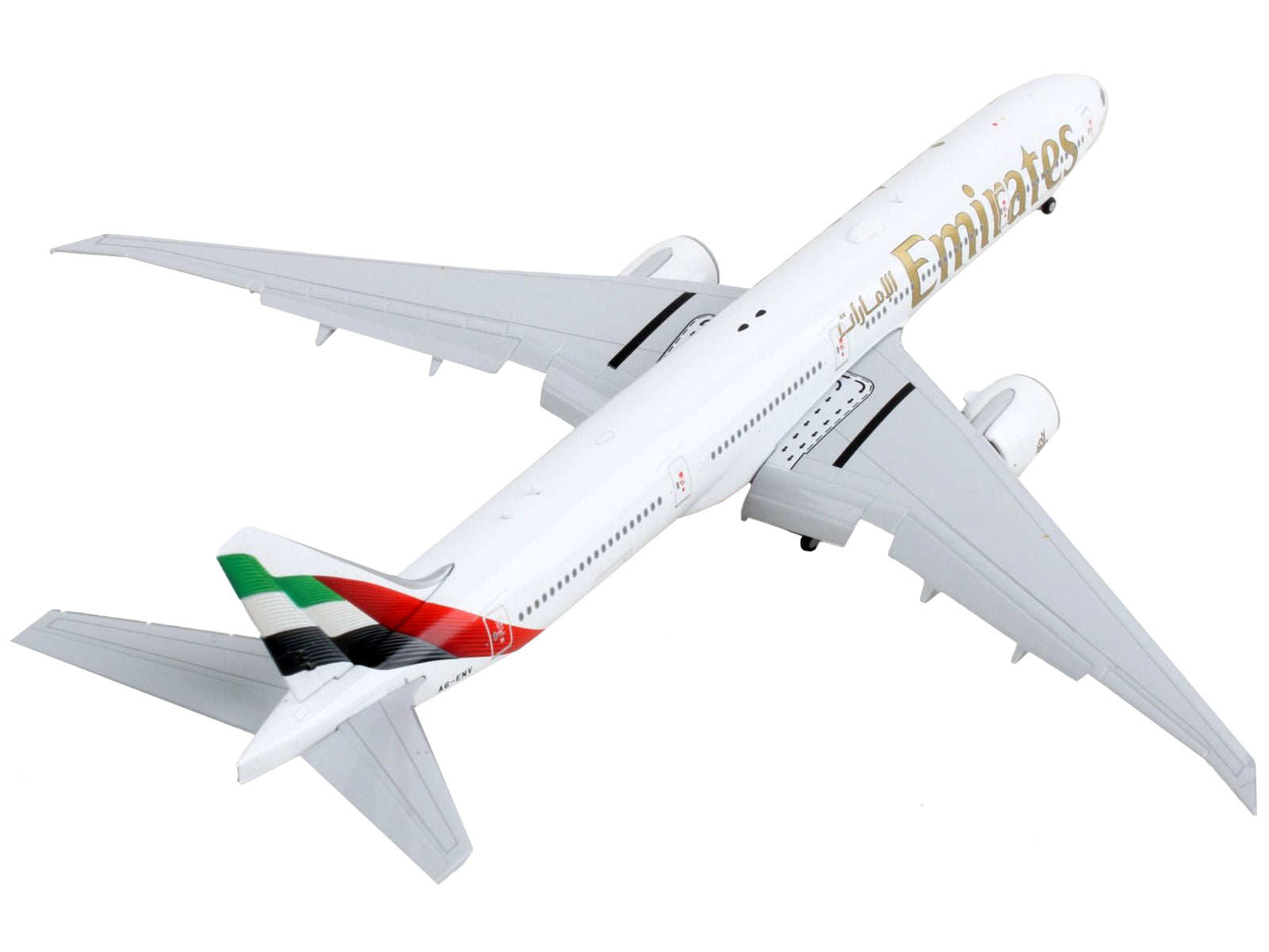 Boeing 777-300ER Commercial Aircraft with Flaps Down &quot;Emirates Airlines&quot; White with Tail Stripes 1/400 Diecast Model Airplane by GeminiJets