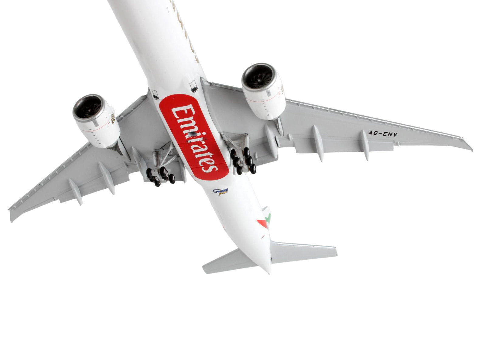 Boeing 777-300ER Commercial Aircraft with Flaps Down &quot;Emirates Airlines&quot; White with Tail Stripes 1/400 Diecast Model Airplane by GeminiJets