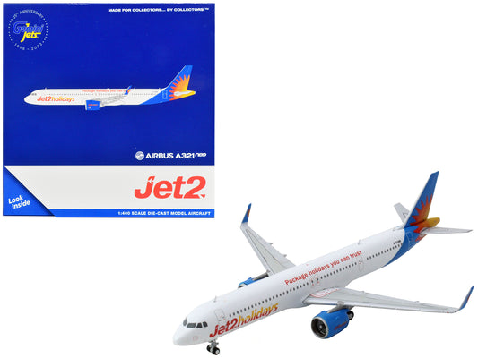 Airbus A321neo Commercial Aircraft &quot;Jet2 Holidays&quot; White with Blue Tail 1/400 Diecast Model Airplane by GeminiJets
