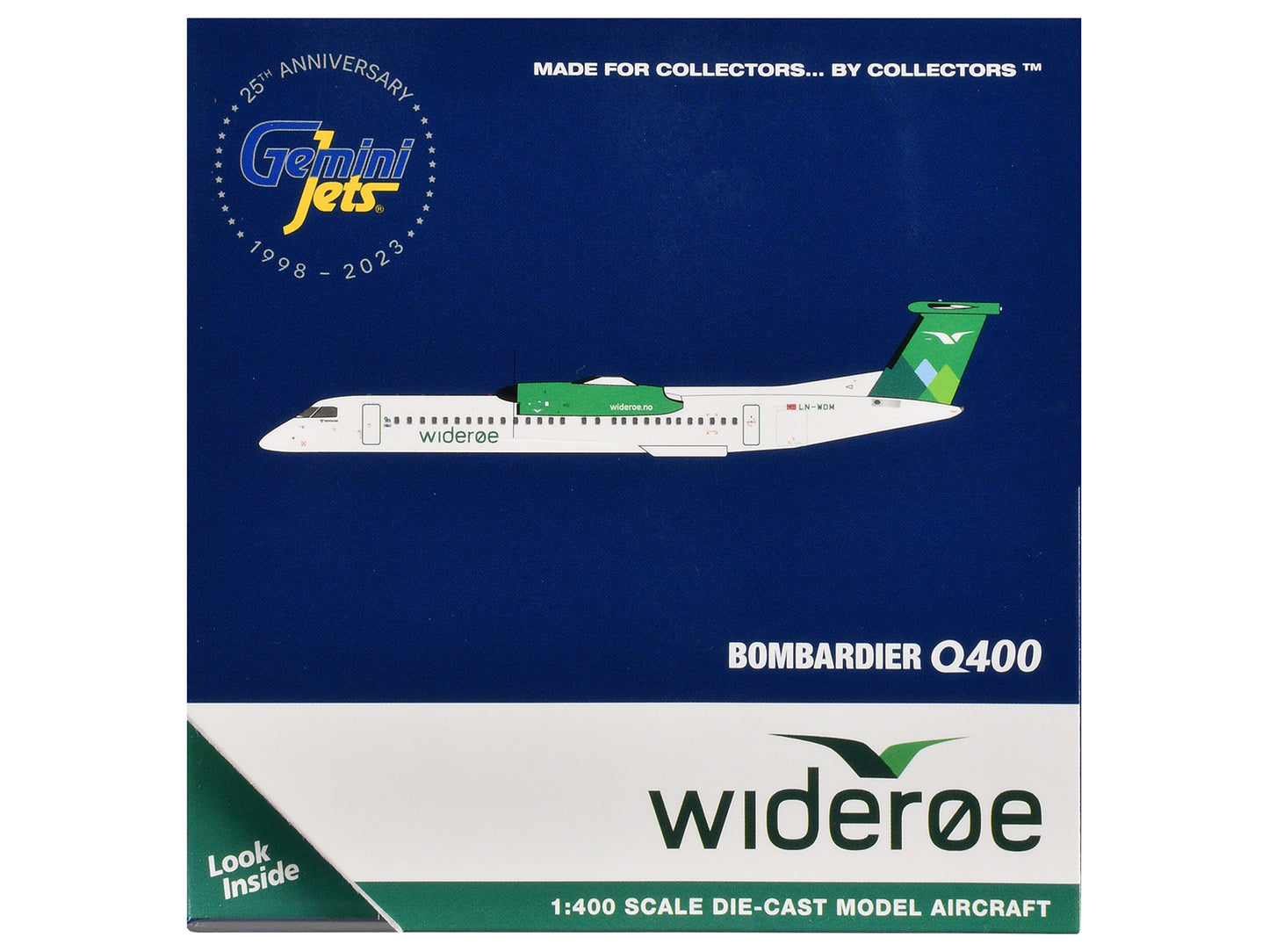 Bombardier Q400 Commercial Aircraft &quot;Wideroe&quot; (LN-WDM) White with Green Tail 1/400 Diecast Model Airplane by GeminiJets