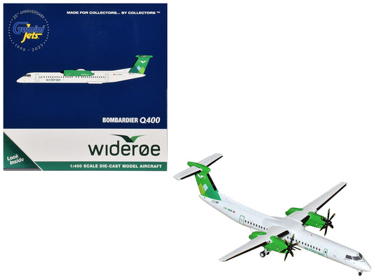 Bombardier Q400 Commercial Aircraft &quot;Wideroe&quot; (LN-WDM) White with Green Tail 1/400 Diecast Model Airplane by GeminiJets