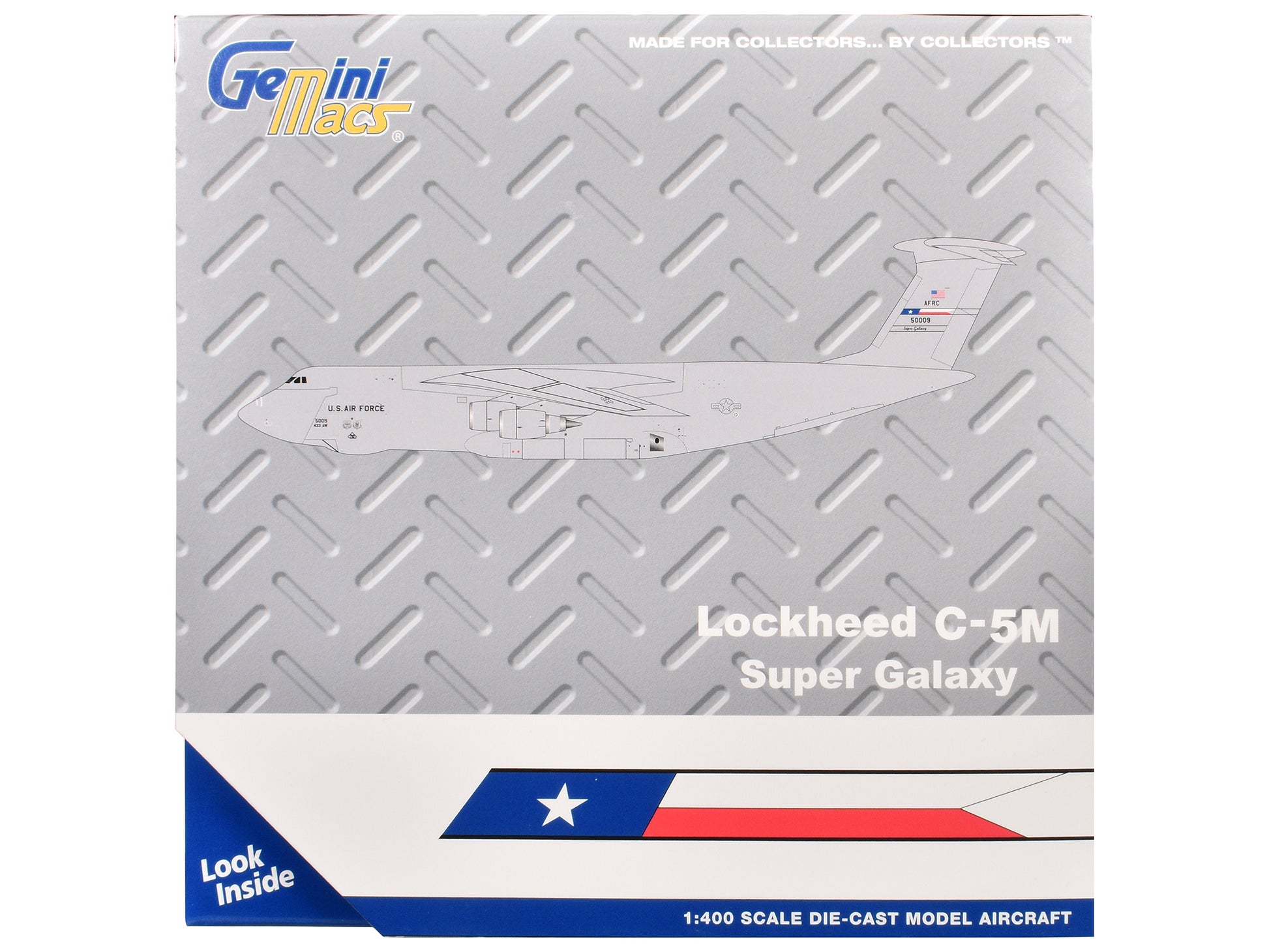 Lockheed C-5M Super Galaxy Transport Aircraft &quot;Lackland Air Force Base&quot; United States Air Force (85-0009) Gray &quot;Gemini Macs&quot; Series 1/400 Diecast Model Airplane by GeminiJets