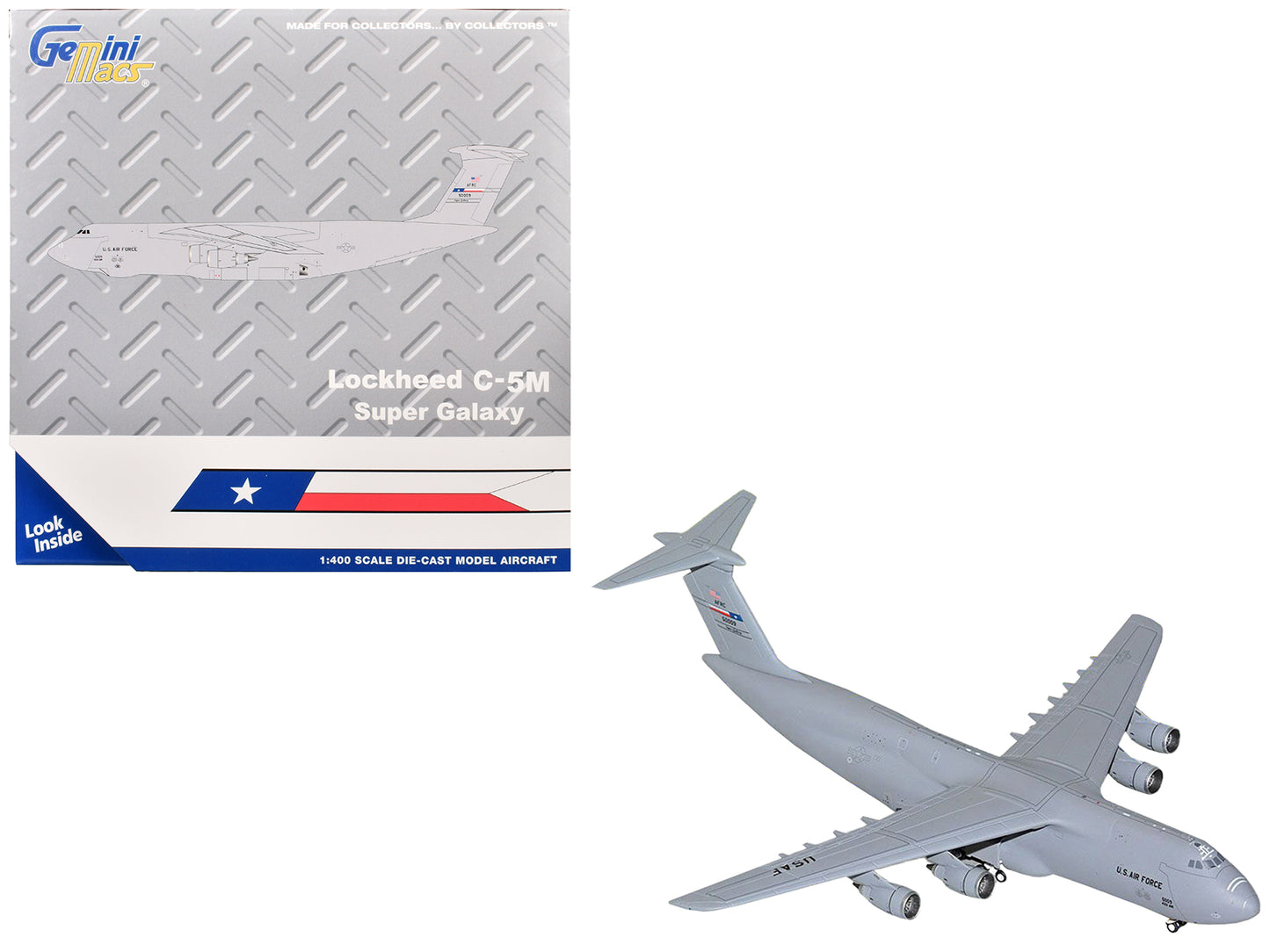 Lockheed C-5M Super Galaxy Transport Aircraft &quot;Lackland Air Force Base&quot; United States Air Force (85-0009) Gray &quot;Gemini Macs&quot; Series 1/400 Diecast Model Airplane by GeminiJets