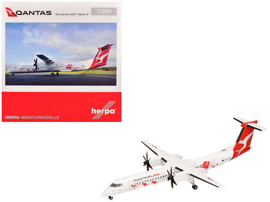 Bombardier Q400 Commercial Aircraft &quot;QantasLink - Dasher-8 Livery&quot; (VH-QOW) White with Graphics 1/200 Diecast Model Airplane by Herpa