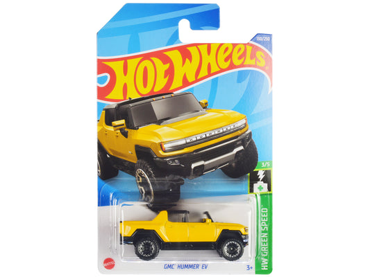 GMC Hummer EV Pickup Truck Yellow with Open Top &quot;HW Green Speed&quot; Series Diecast Model Car by Hot Wheels