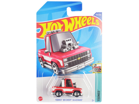 1983 Chevrolet Silverado &quot;Toon'd&quot; Pickup Truck Red and White &quot;Tooned&quot; Series Diecast Model Car by Hot Wheels