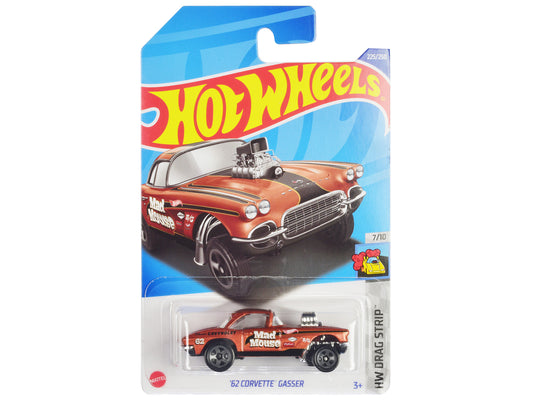 1962 Chevrolet Corvette Gasser &quot;Mad Mouse&quot; Copper Metallic with Black Stripes &quot;HW Drag Strip&quot; Series Diecast Model Car by Hot Wheels