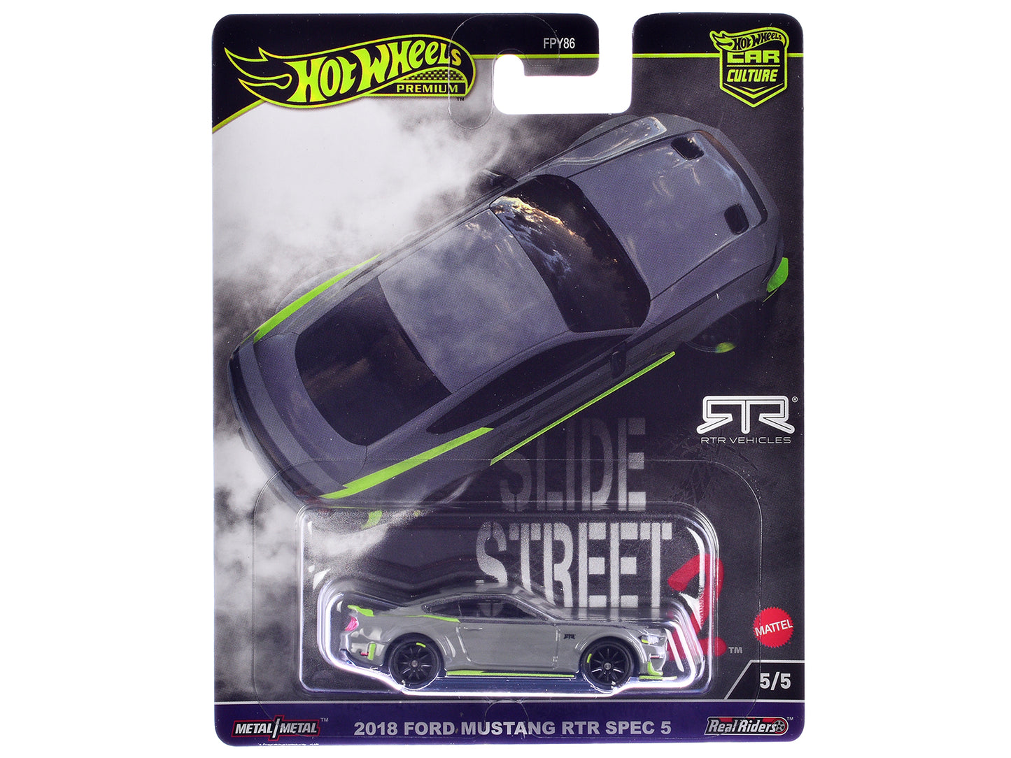 2018 Ford Mustang RTR Spec 5 Gray &quot;Slide Street 2&quot; Series Diecast Model Car by Hot Wheels
