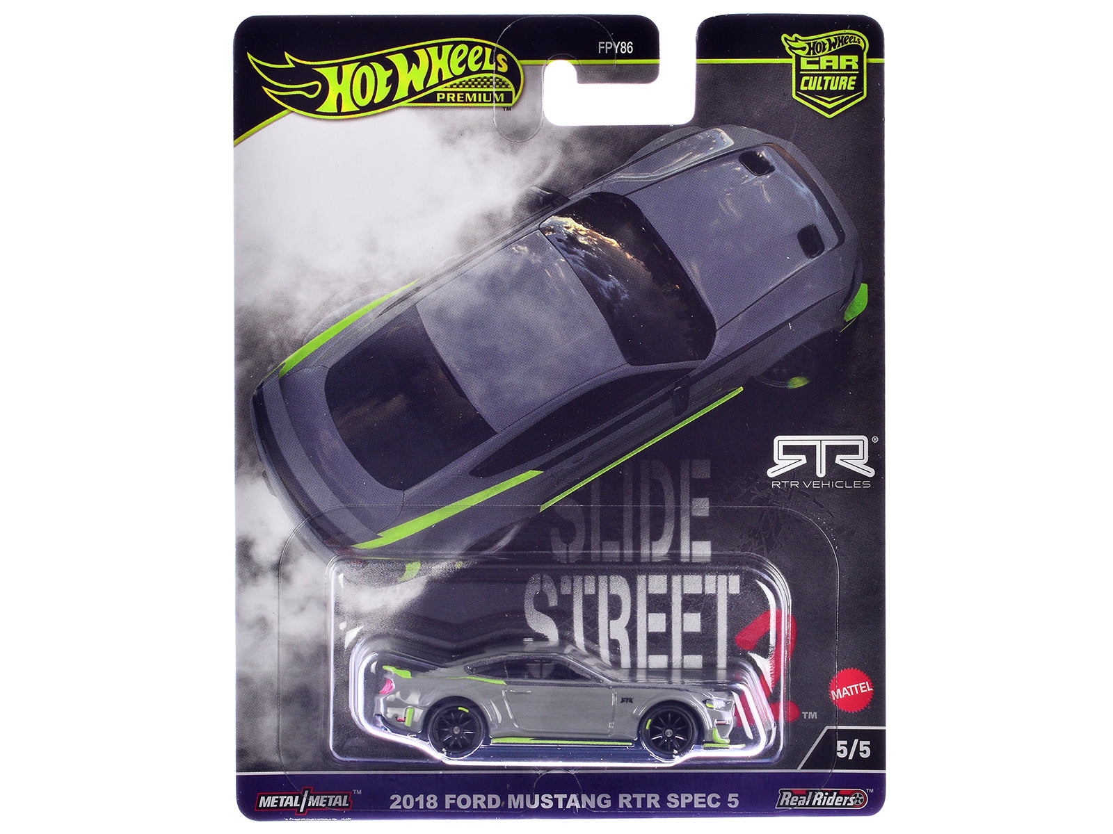 2018 Ford Mustang RTR Spec 5 Gray &quot;Slide Street 2&quot; Series Diecast Model Car by Hot Wheels