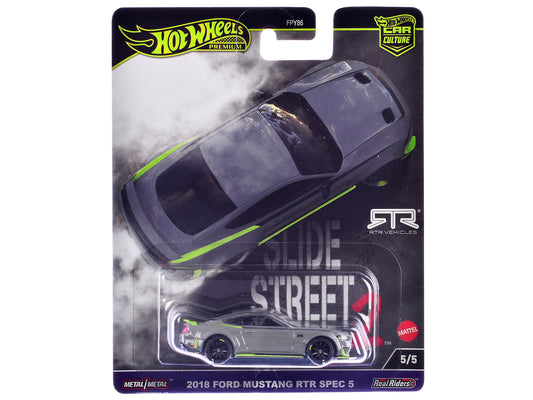 2018 Ford Mustang RTR Spec 5 Gray &quot;Slide Street 2&quot; Series Diecast Model Car by Hot Wheels
