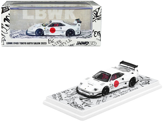 LBWK (Liberty Walk) F40 White with Graphics &quot;Tokyo Auto Salon 2023&quot; 1/64 Diecast Model Car by Inno Models