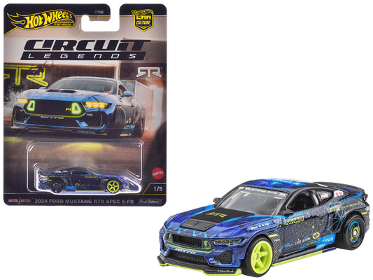 2024 Ford Mustang RTR Spec 5-FD Dark Blue with Graphics &quot;Circuit Legends&quot; Series Diecast Model Car by Hot Wheels