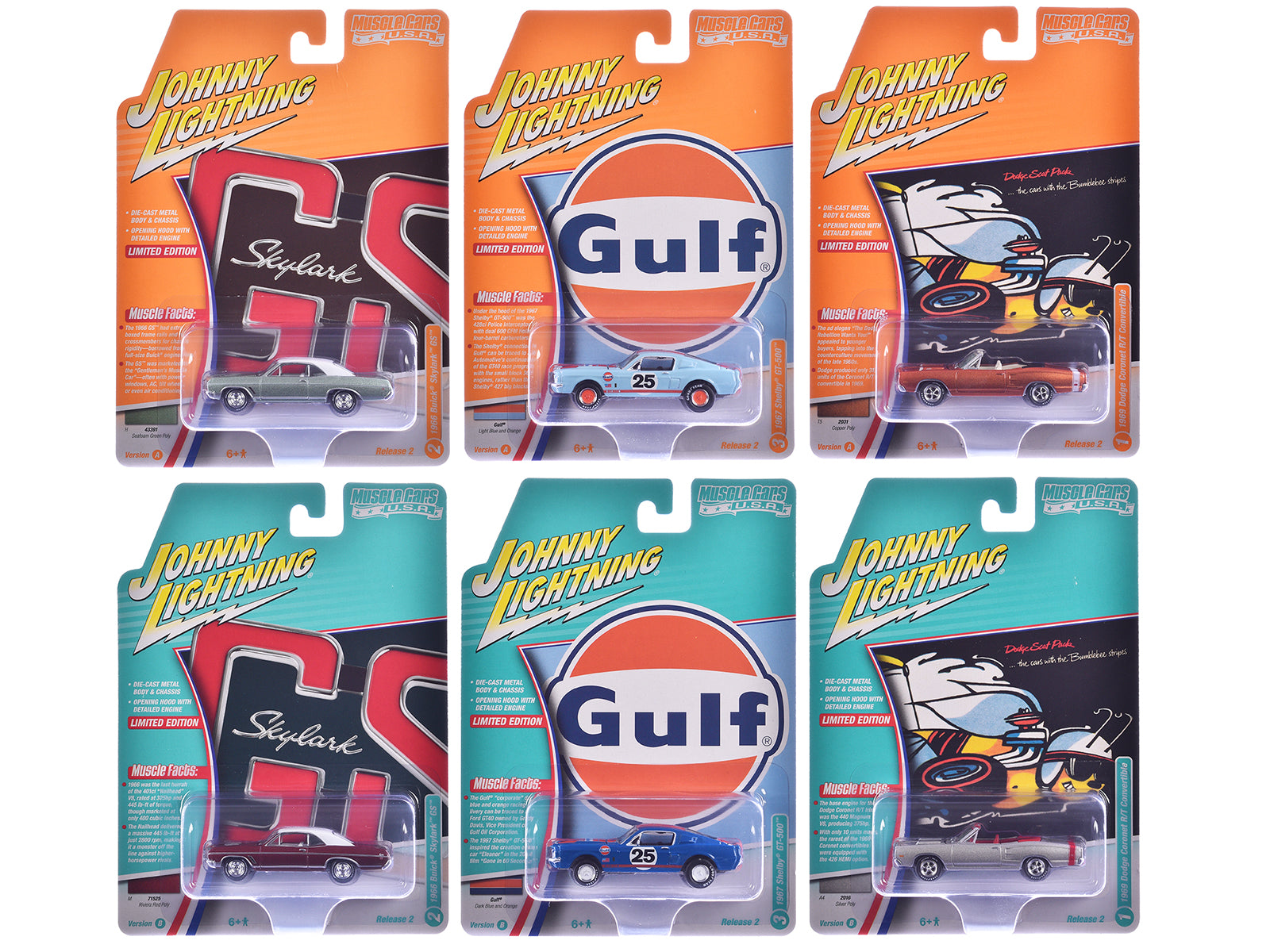 &quot;Muscle Cars USA&quot; 2025 Release 2 Set of 6 pieces 1/64 Diecast Model Cars by Johnny Lightning