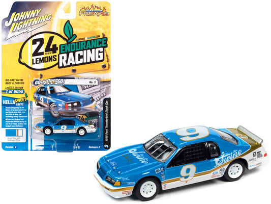 1986 Ford Thunderbird Stock Car #9 Bright Blue &quot;Go-Po-Po-Go!&quot; 24 Hours of Lemons &quot;Street Freaks&quot; Series Limited Edition to 8058 pieces Worldwide 1/64 Diecast Model Car by Johnny Lightning