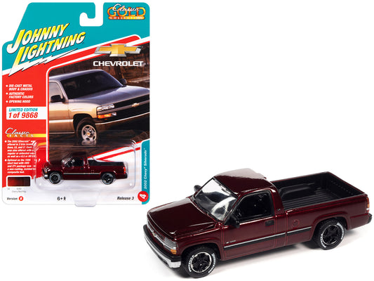 2002 Chevrolet Silverado Pickup Truck Cherry Red Metallic &quot;Classic Gold Collection&quot; Series Limited Edition to 9868 pieces Worldwide 1/64 Diecast Model Car by Johnny Lightning