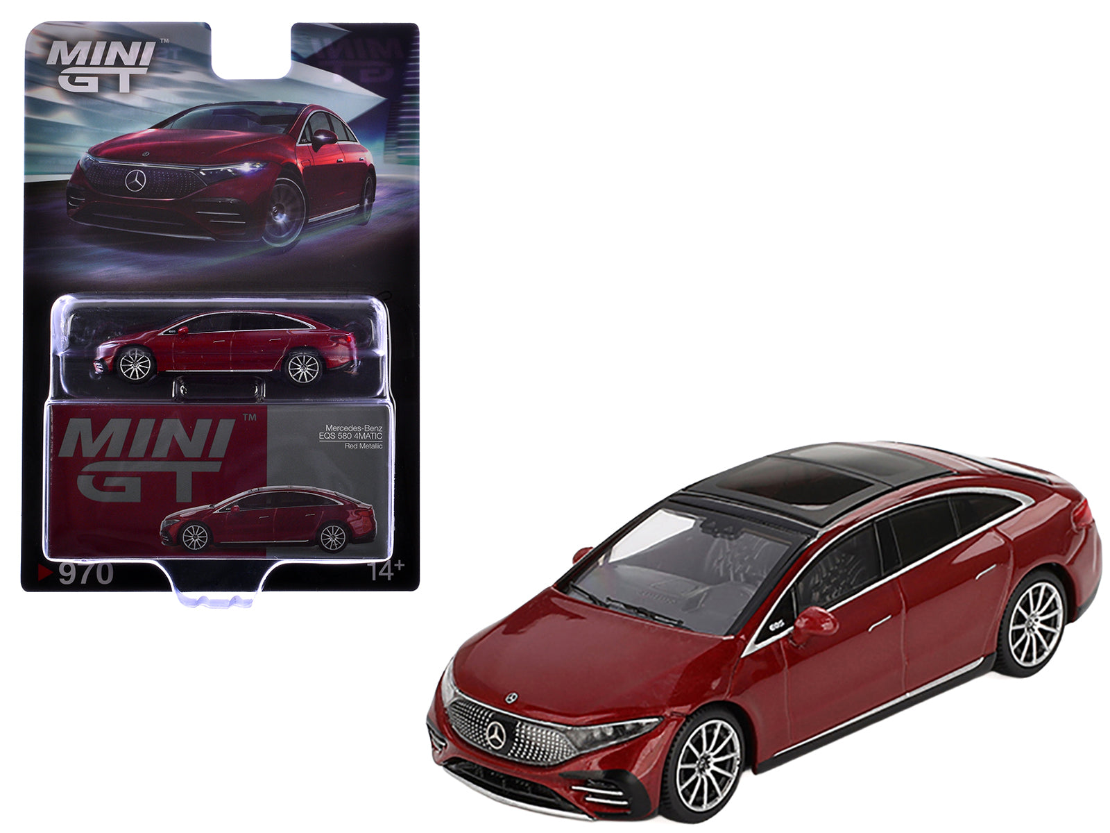 Mercedes-Benz EQS 580 4MATIC Red Metallic with Sun Roof Limited Edition 1/64 Diecast Model Car by Mini GT