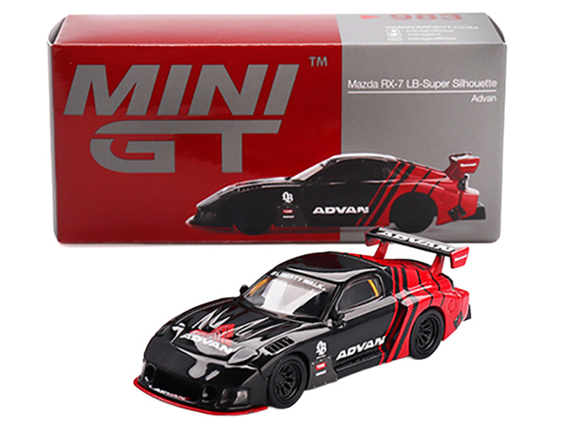 Mazda RX-7 LB-Super Silhouette RHD (Right Hand Drive) &quot;Advan&quot; Black and Red Limited Edition 1/64 Diecast Model Car by Mini GT