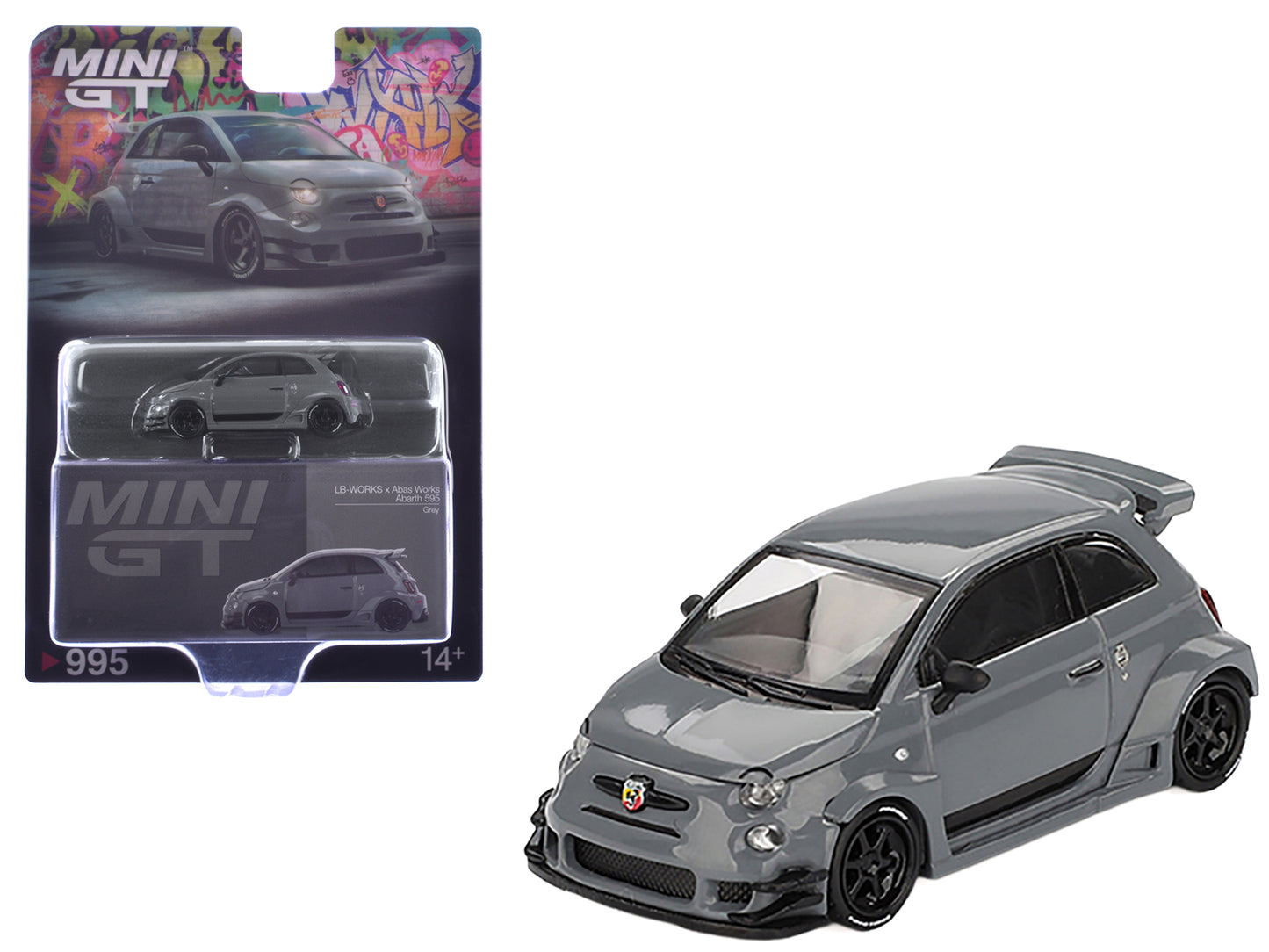 ABARTH 595 #49 &quot;LB-Works x Abas Works&quot; Gray Limited Edition 1/64 Diecast Model Car by Mini GT