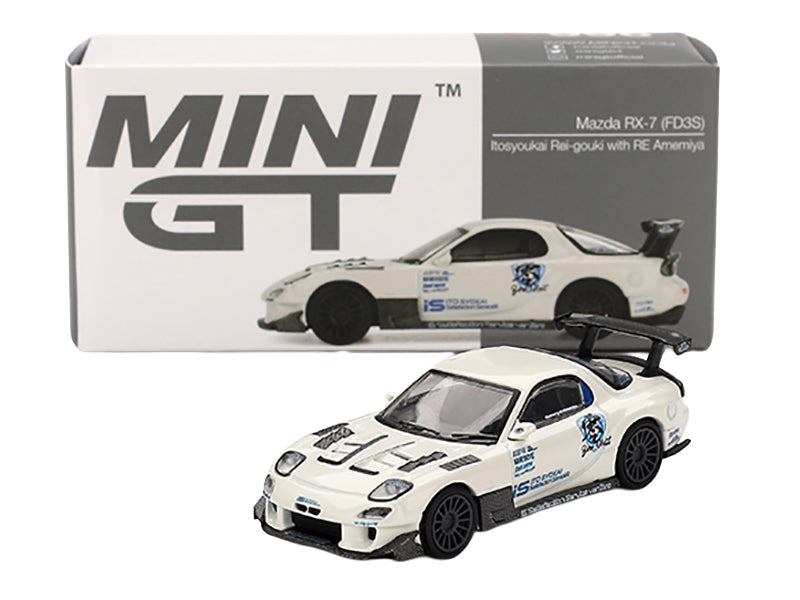 Mazda RX-7 (FD3S) &quot;Itosyoukai Rei-gouki with RE Amemiya&quot; RHD (Right Hand Drive) White with Graphics Limited Edition 1/64 Diecast Model Car by Mini GT