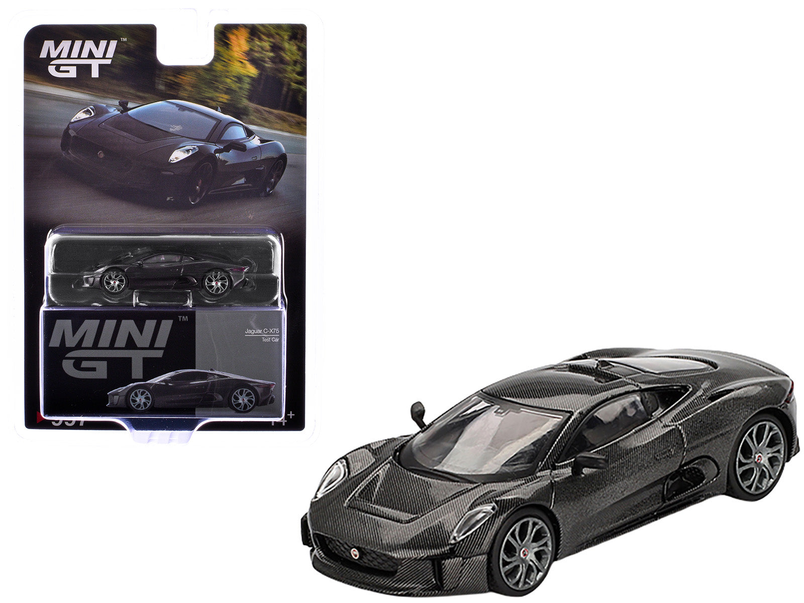 Jaguar C-X75 &quot;Test Car&quot; Black Carbon Limited Edition 1/64 Diecast Model Car by Mini GT