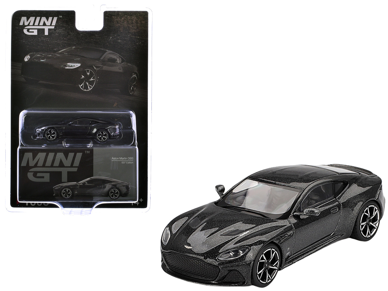 Aston Martin DBS RHD (Right Hand Drive) &quot;007 Edition&quot; Black Metallic Limited Edition 1/64 Diecast Model Car by Mini GT