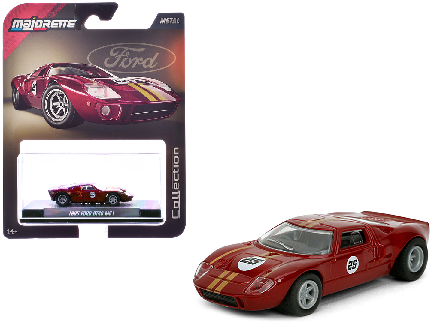 1965 Ford GT40 MK1 #25 Red Metallic with Gold Stripes &quot;Collection&quot; Series 1/64 Diecast Model Car by Majorette