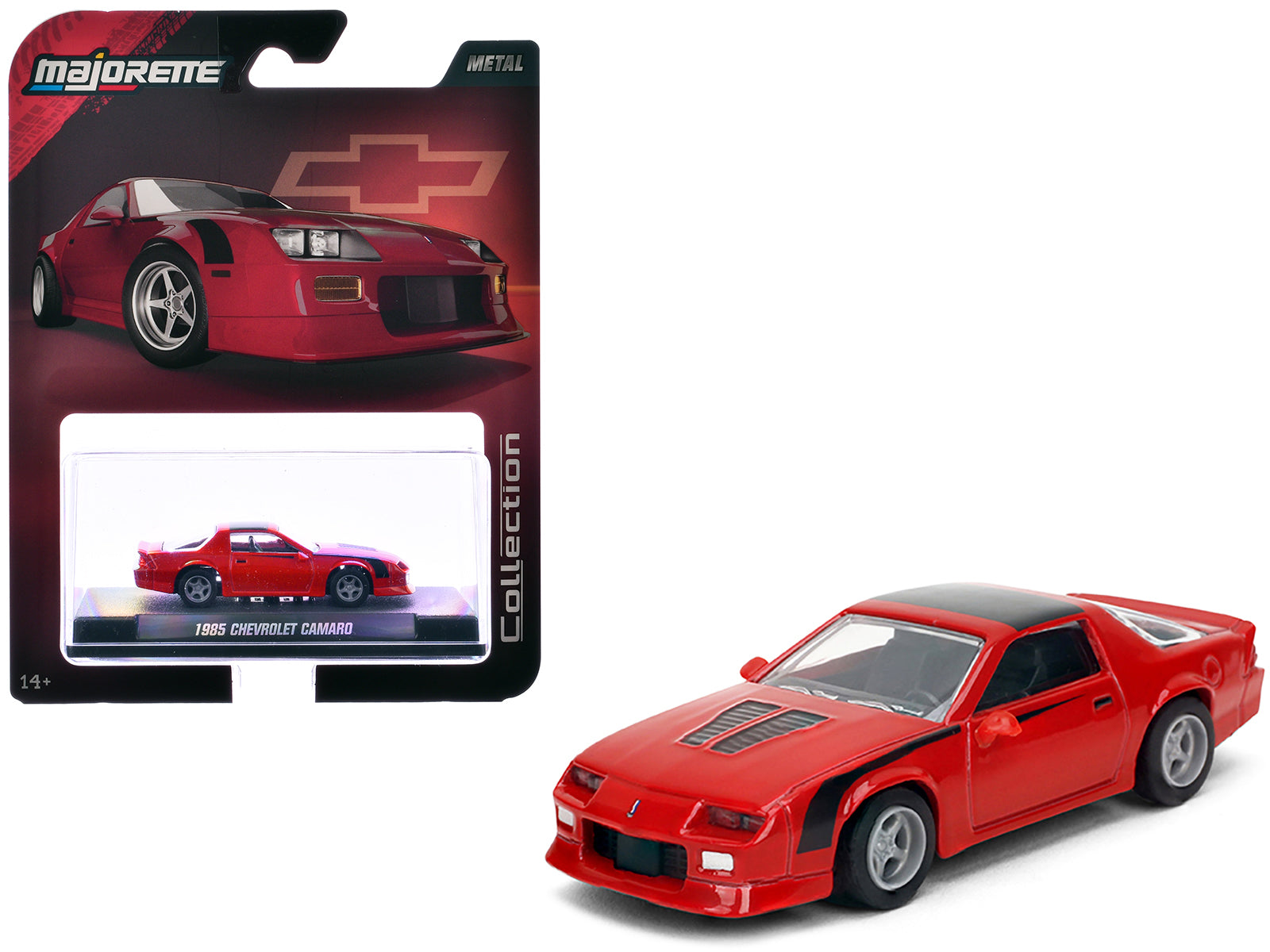 1985 Chevrolet Camaro Red with Black Top and Stripes &quot;Collection&quot; Series 1/64 Diecast Model Car by Majorette