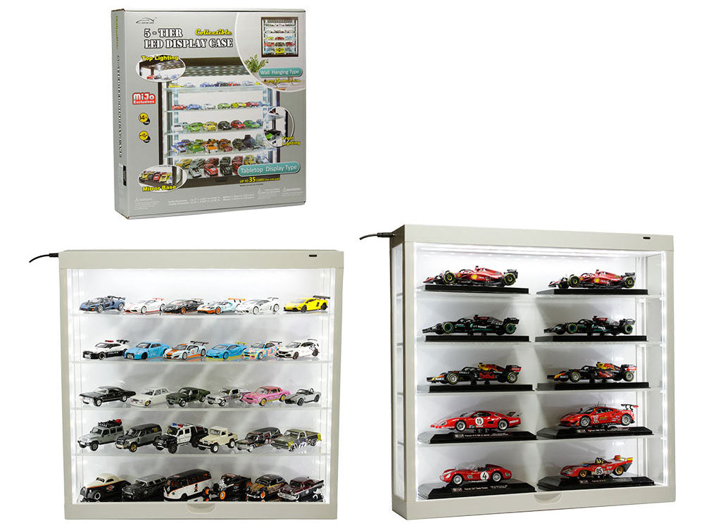 Showcase Wall Mount 5 Tier Display Case White with White Back Panel &quot;Mijo Exclusives&quot; for 1/64-1/43 Scale Models