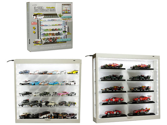 Showcase Wall Mount 5 Tier Display Case White with White Back Panel &quot;Mijo Exclusives&quot; for 1/64-1/43 Scale Models
