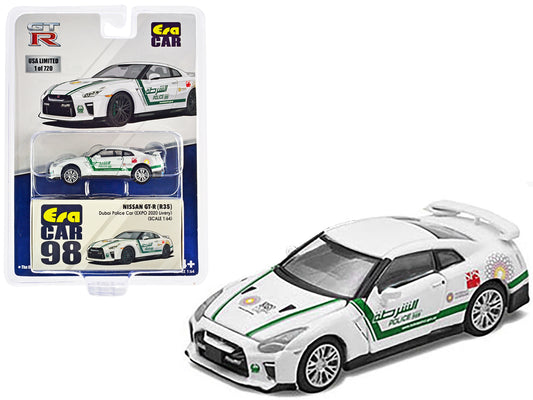 Nissan GT-R (R35) White Dubai Police &quot;EXPO 2020&quot; Livery Limited Edition to 720 pieces Worldwide 1/64 Diecast Model Car by Era Car
