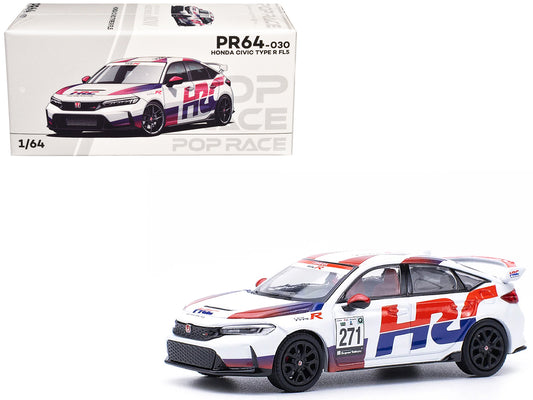 Honda Civic Type R FL5 &quot;HRC - Honda Racing&quot; White with Graphics 1/64 Diecast Model Car by Pop Race