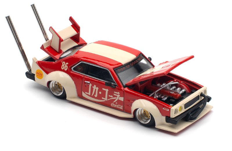 Skyline GT-R V8 Drift &quot;Hakosuka&quot; RHD (Right Hand Drive) &quot;Coca-Cola (Japan)&quot; Red and Cream 1/64 Diecast Model Car by Pop Race
