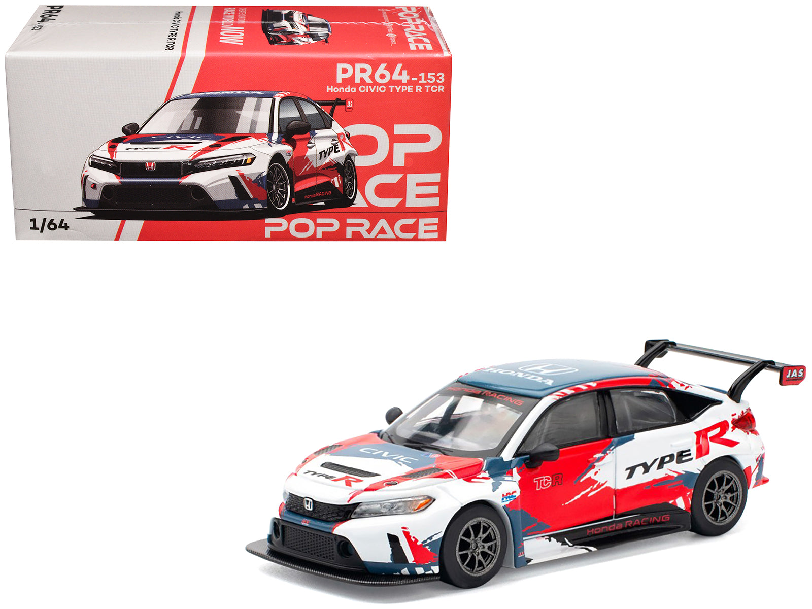 Honda Civic Type R TCR &quot;Presentation&quot; White with Graphics 1/64 Diecast Model Car by Pop Race
