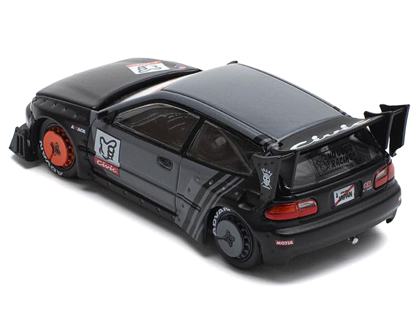 Pandem Civic EG6 RHD (Right Hand Drive) &quot;Kanjozoku&quot; Matt Black and Gray with Graphics 1/64 Diecast Model Car by Pop Race