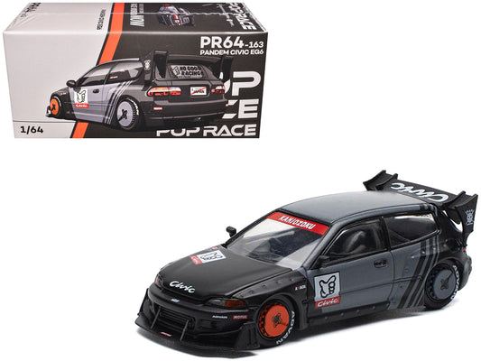Pandem Civic EG6 RHD (Right Hand Drive) &quot;Kanjozoku&quot; Matt Black and Gray with Graphics 1/64 Diecast Model Car by Pop Race