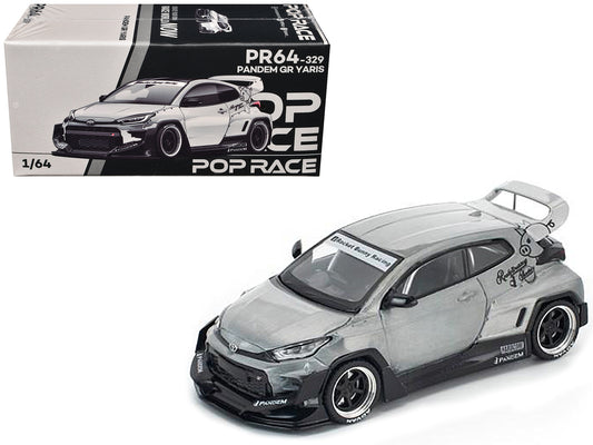 Toyota &quot;Pandem&quot; GR Yaris RHD (Right Hand Drive) Raw Metal 1/64 Diecast Model Car by Pop Race